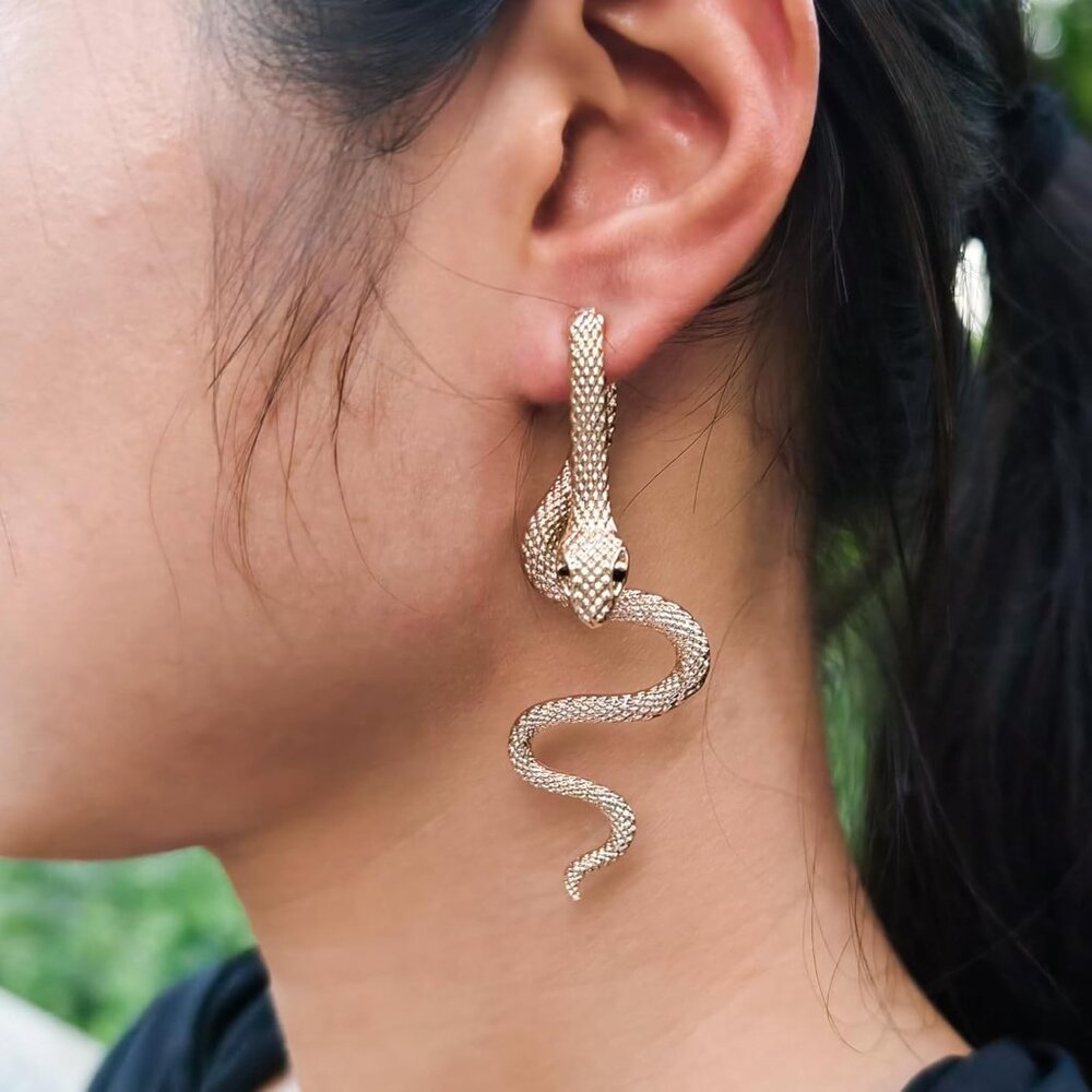 Vintage Goth Snake Earrings - Gold & Silver Snake Statement Jewelry for Women's - Picture 3 of 6